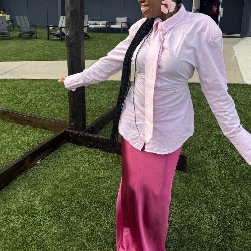 Women's Pink Button Up (with tie) Cinch Waist Shirt